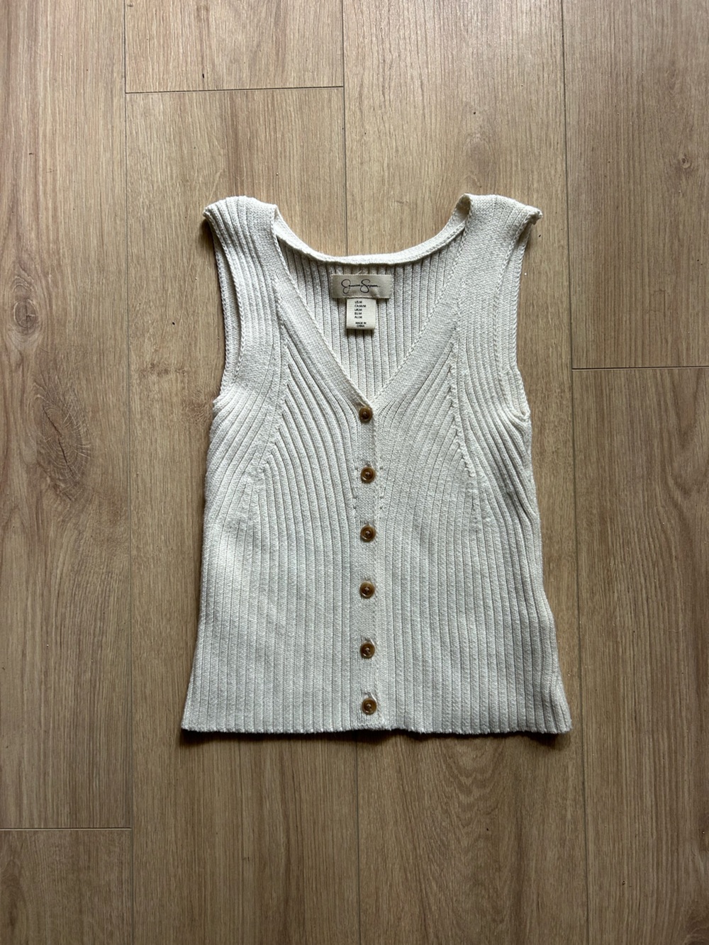 Jessica Simpson Cream Ribbed Button-Front Knit Tank